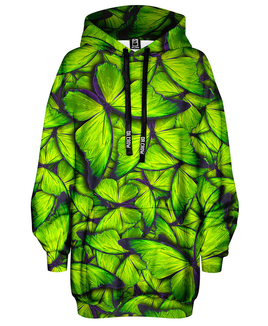 bluza z kapturem damska Bluza Oversize Tunika DR.CROW Motyle Green