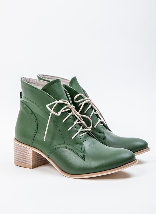 botki damskie BOTKI NA 5 CM KLOCKU - SKÓRA NATURALNA - MODEL 482 - KOLOR CIEMNY ZIELONY
