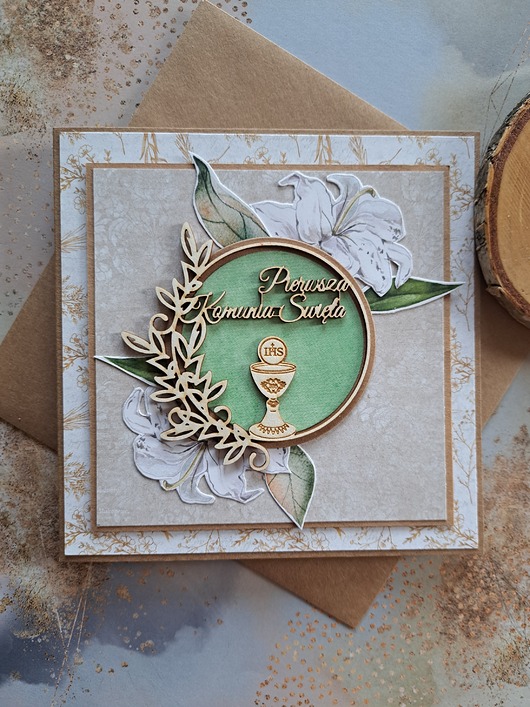 kartki scrapbooking Kartka na Komunię dla dziewczynki (w kopercie)