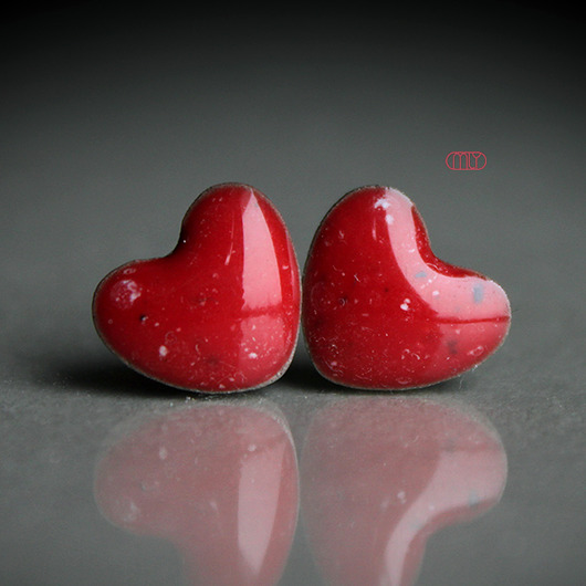 kolczyki ceramiczne Serca Mrożone /stal chirurgiczna/