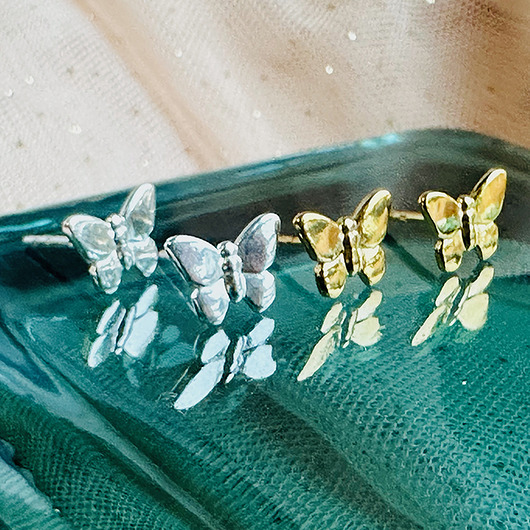 kolczyki pozłacane Srebrne kolczyki motylki,  sztyfty motyle