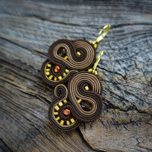kolczyki soutache Brązowe kolczyki soutache