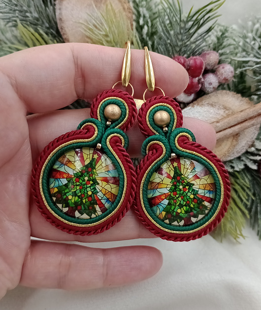 kolczyki soutache Kolczyki prezent na Mikołajki Boże Narodzenie choinka choinkowe