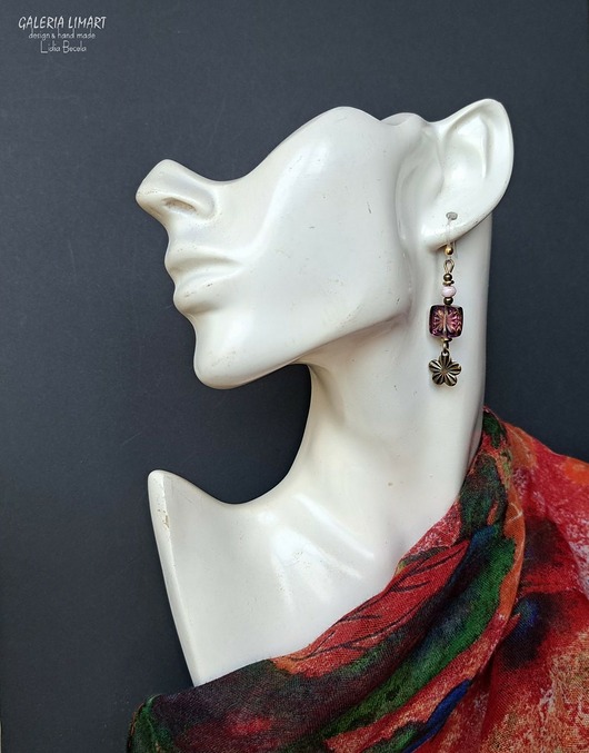 kolczyki szklane Czeskie szkło urocze długie modne kolczyki w stylu boho handmade