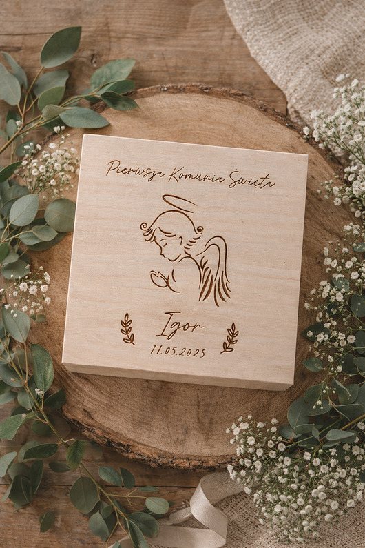 komunia - pozostałe Pudełko na pieniądze I Komunia Święta Anioł