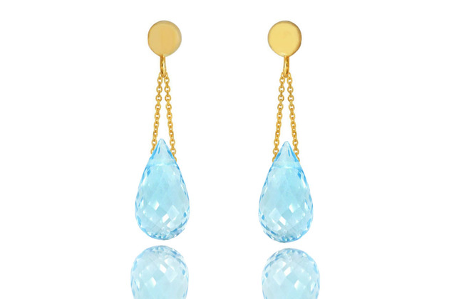 kolczyki z kamieniami Kolczyki Topaz Sky Blue Krople złoto 585