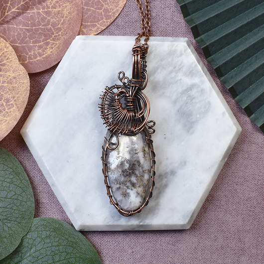 wisiory Miedziany wisiorek wire wrapping z dendrytem #223