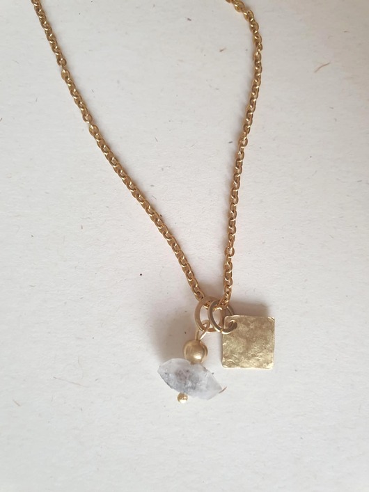 wisiory Wisior ANTYK raw, kryształ Herkimer, mosiądz