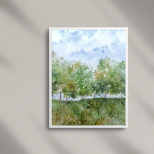 obrazy Akwarela Drzewa na wzgórzu oryginalny obraz 300g 32x40 cm