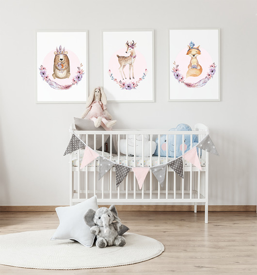 Leśne Zwierzęta RÓŻ, PLAKATY dla dziewczynek Wallie Studio Dekoracji