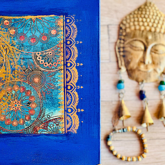 pojemniki na biżuterię Kufer boho na biżuterię, mandala, prezent, złote dodatki, granat