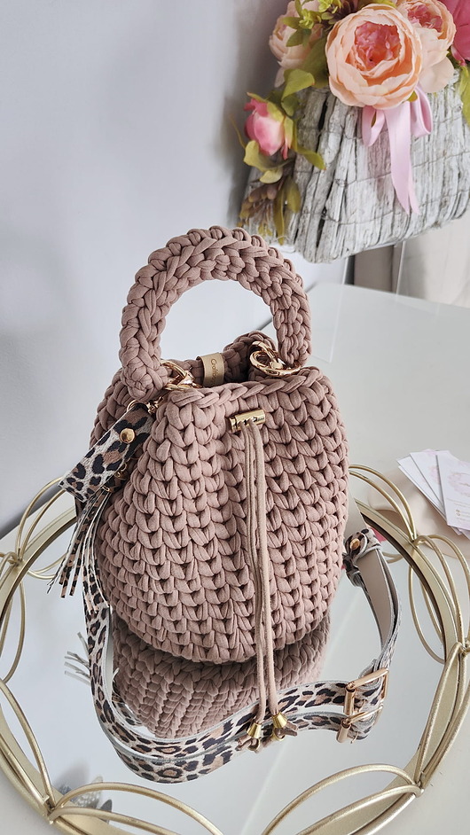 torby na ramię Torebka typu worek - panterka z plecioną rączką