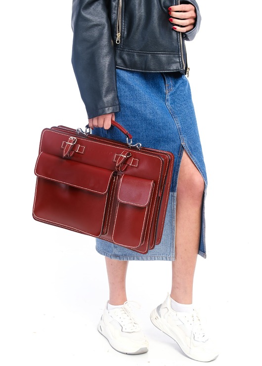 torebki do ręki Skórzana Teczka - Aktówka - paski do przypięcia parasola  (7077)