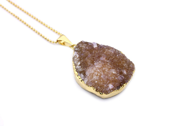 Colare Agat Druza Jasny Beż złoto Brazi Druse Jewelry