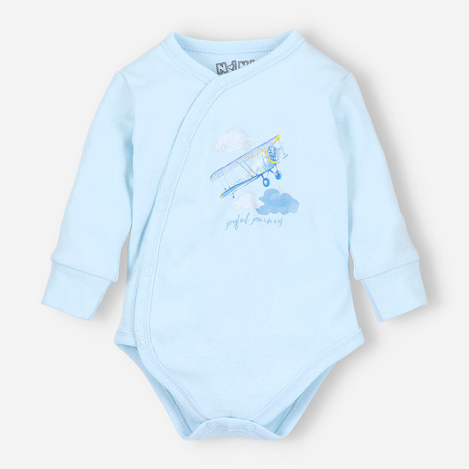 body i śpiochy niemowlęce Błękitne body kopertowe SAMOLOTY dla chłopca