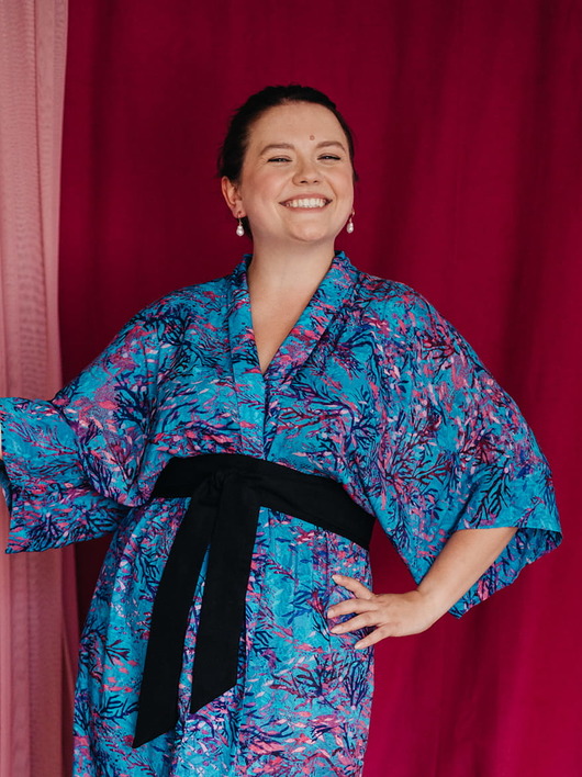 bluzki kimonowe damskie KIMONO/ kopertowa BLUZKA / NARZUTKA turkusowa autorski print rybki(100% wiskoza)