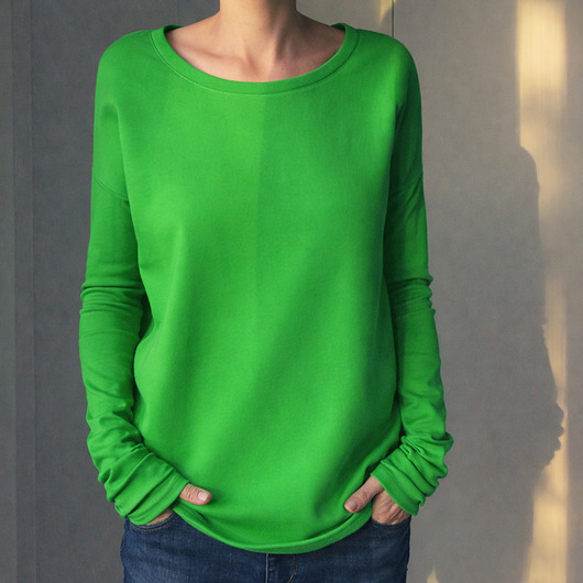 bluza bez kaptura damska Gruby Wąski rękaw Jasnozielony