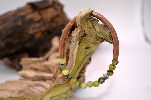 bransoletki - inne Bransoletka miedziana handmade z koralikami: jaspis
