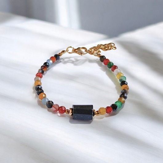 bransoletki z kamieni naturalnych Czarny turmalin i agat jesienny : bransoletka z regulacją