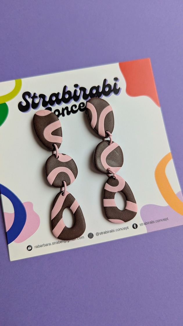 kolczyki z masy plastycznej Kolczyki wiszące czekoladowo-różowe