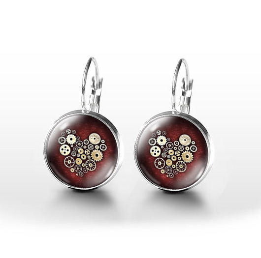 kolczyki szklane Kolczyki - Steampunk Heart