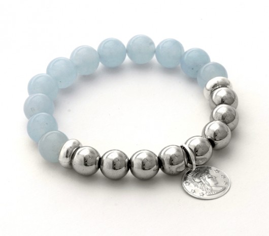 Silver hematite & denim jade with coin pendant. Lavoga