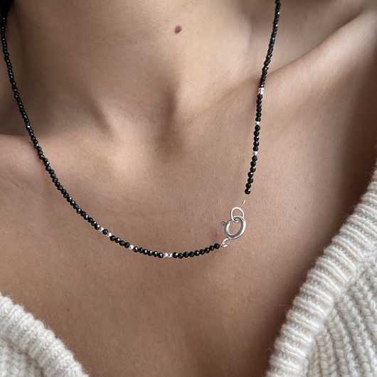 korale Naszyjnik spinel CZARNY kamienie naturalne