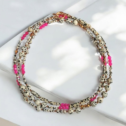 korale UNIKATOWY sznur kamieni 120cm : naszyjnik : jaspis i jadeit fuksja