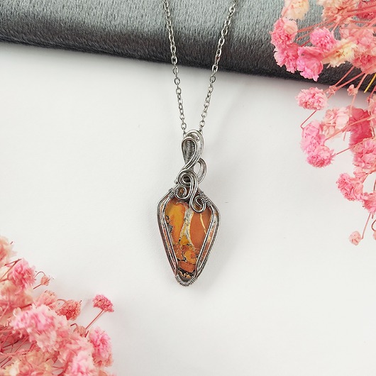 wisiory Naszyjnik Jaspis Maligano stal chirurgiczna wisiorek handmade wirewrapping