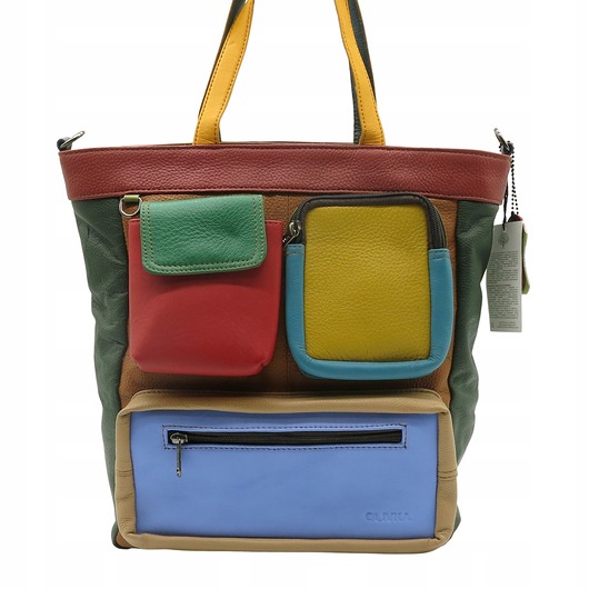 torby na ramię Torebka damska, duża, pojemna, kieszenie, mieści A4, skórzana, OLIVKA