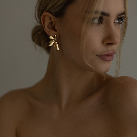 kolczyki - inne Vintage liść - kolczyki sztyfty ze stali szlachetnej pozłacanej