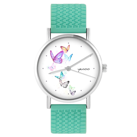 zegarki damskie Zegarek - Motyle - silikonowy, turkus