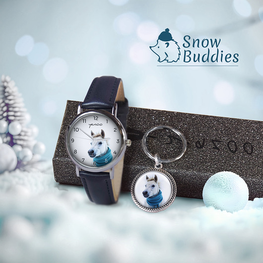 zegarki damskie Zestaw prezentowy - Biały koń - zegarek i brelok - skórzany, granatowy