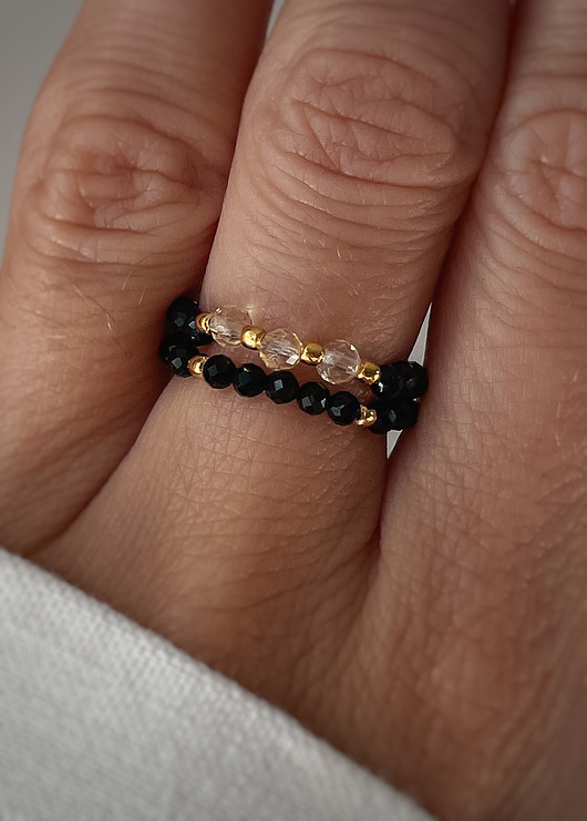 pierścionki elastyczne Zestaw dwóch pierścionków elastycznych czarny turmalin cytryn