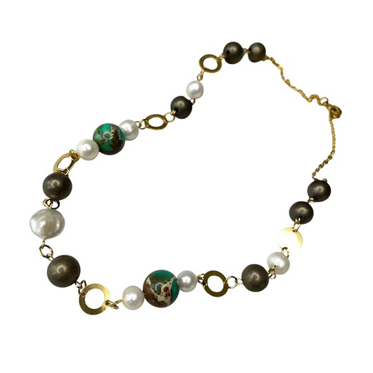 złote naszyjniki Naszyjnik z jaspisem i perłami