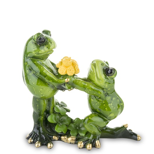 figurki i rzeźby Dekoracja - para zielonych żabek 11x11x4,5 cm RANE z kwiatami PROPOSTA