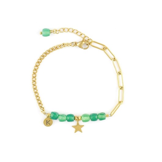 bransoletki z kamieni naturalnych Bestseller! Bransoletka zielony Onyks z gwiazdką Pozłacana stal szlachetna