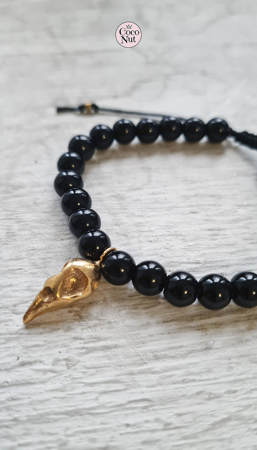 biżuteria męska BIRD złocony mosiądz, bransoleta na sznurku