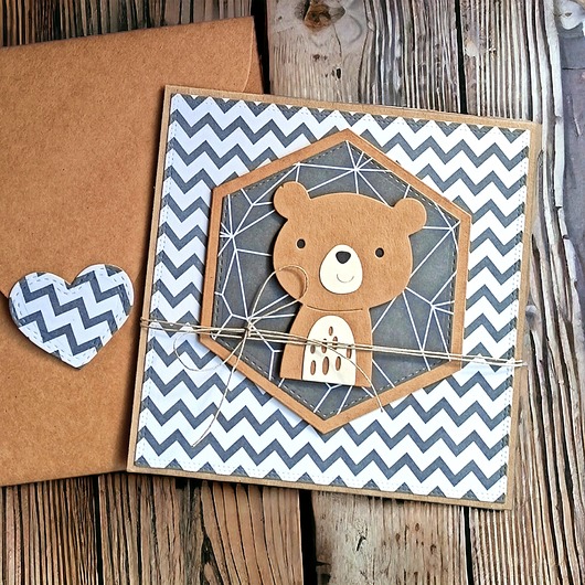 kartki scrapbooking MIŚ zygzak : kartka handmade na urodziny, roczek.