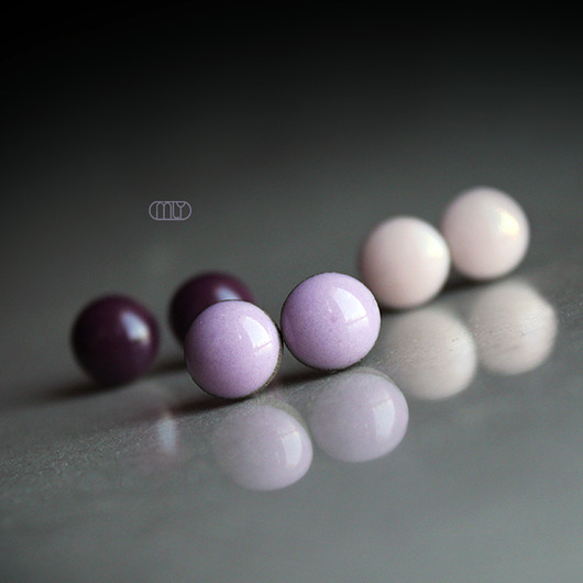 kolczyki ceramiczne 3xMini Lilacs 6mm/stal chirurgiczna/