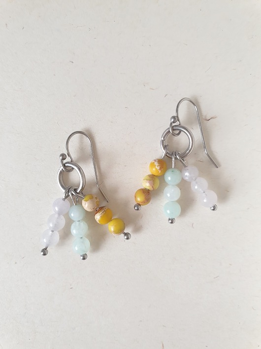 kolczyki z kamieniami Kolczyki BOHO ART jadeit żółty, aqua, jaspis cesarski