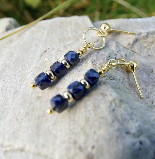 kolczyki pozłacane Szafirki #1, pozłacane srebrne kolczyki