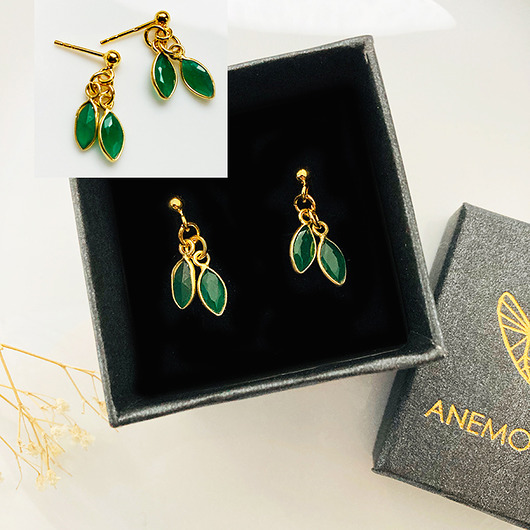 Kolczyki z zielonym kamieniem, zielony onyks Anemon Atelier