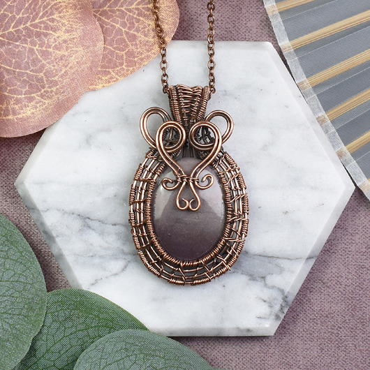wisiory Miedziany wisiorek wire wrapping z mookaitem #540