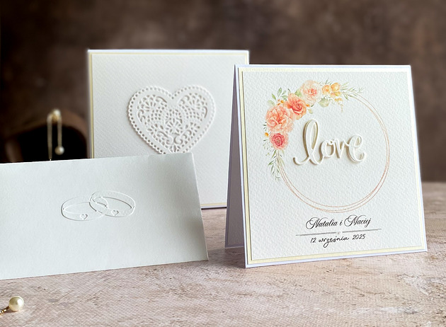 zaproszenia i kartki na ślub Kartka  ślubna z pudełkiem i kopertą, WP 42C