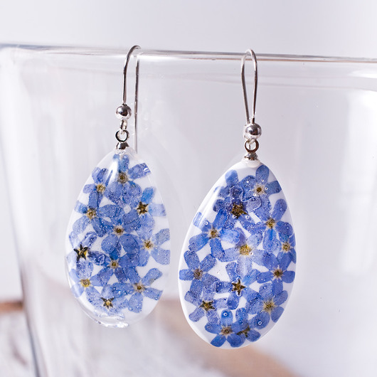 Kolczyki z niezapominajkami - żywica,srebro So Jewelry