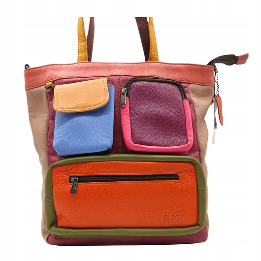 torby na ramię Torebka damska, duża, pojemna, kieszenie, mieści A4, skórzana, OLIVKA