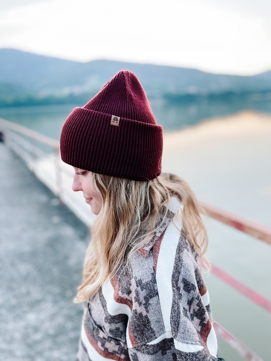 czapki damskie ŁANIA - czapka 100% wełna merino-  bordo