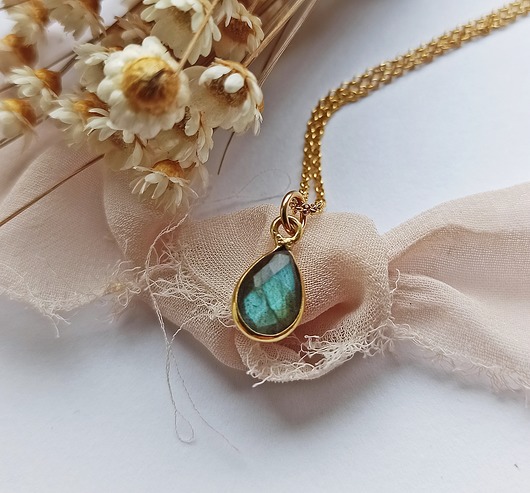 wisiory Naszyjnik Labradoryt Srebro 925 Pozłacane