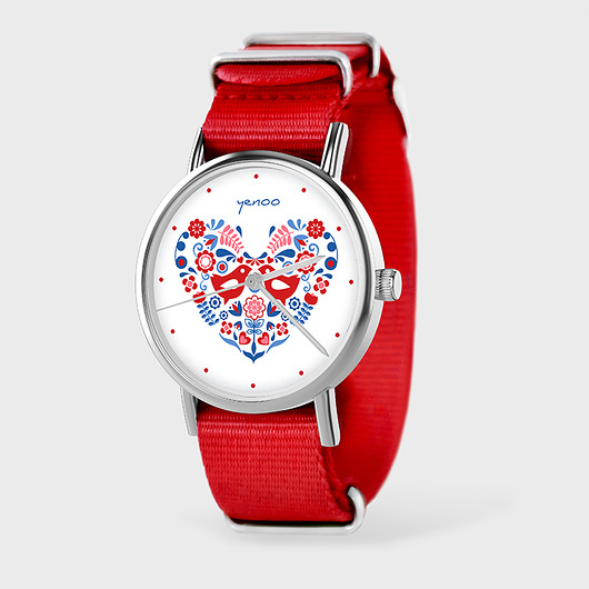 zegarki damskie Zegarek - Ptaszki folkowe - czerwony, nato